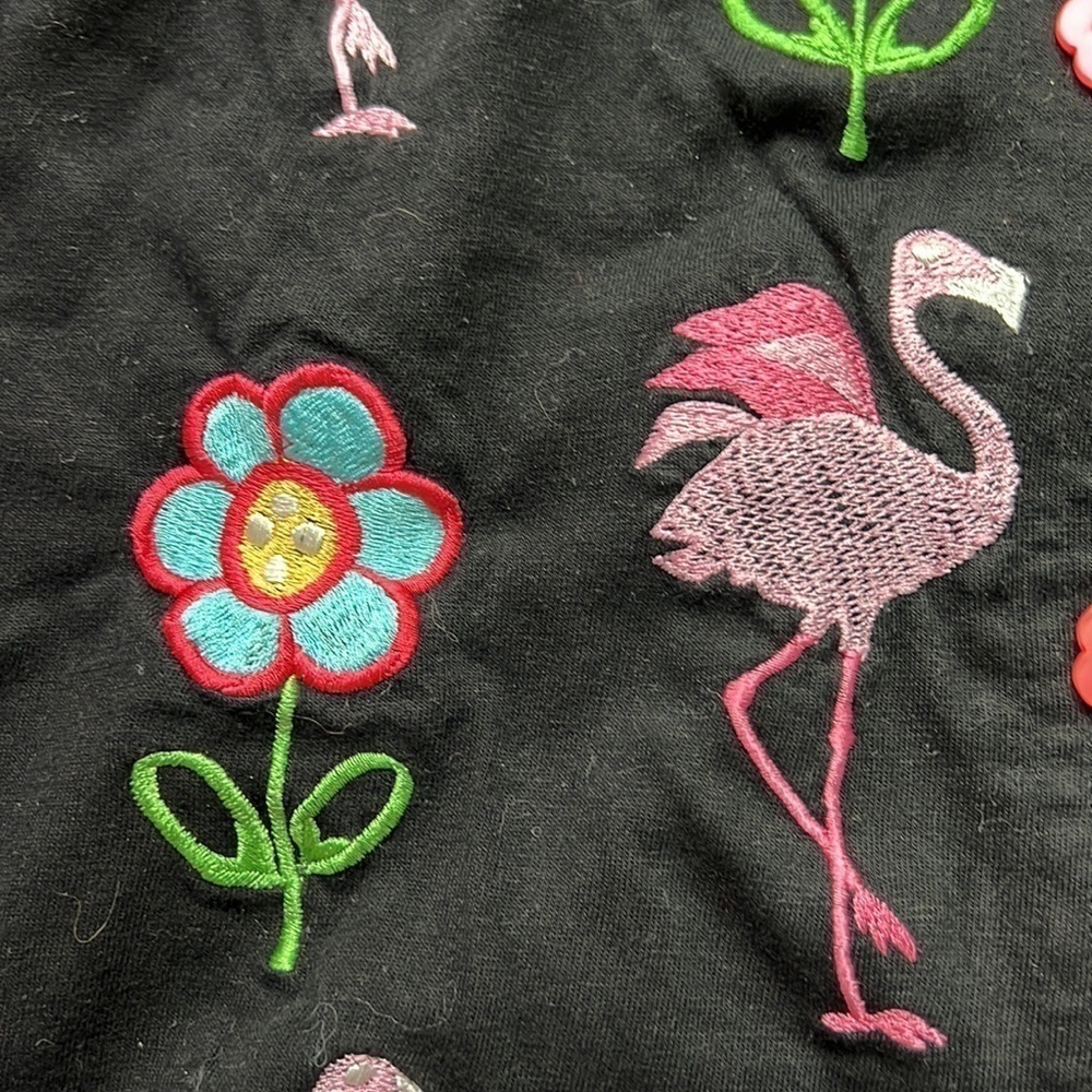 Michael Simon lite Button Cardigan embroidered flowers and flamingos sz S - Picture 6 of 8